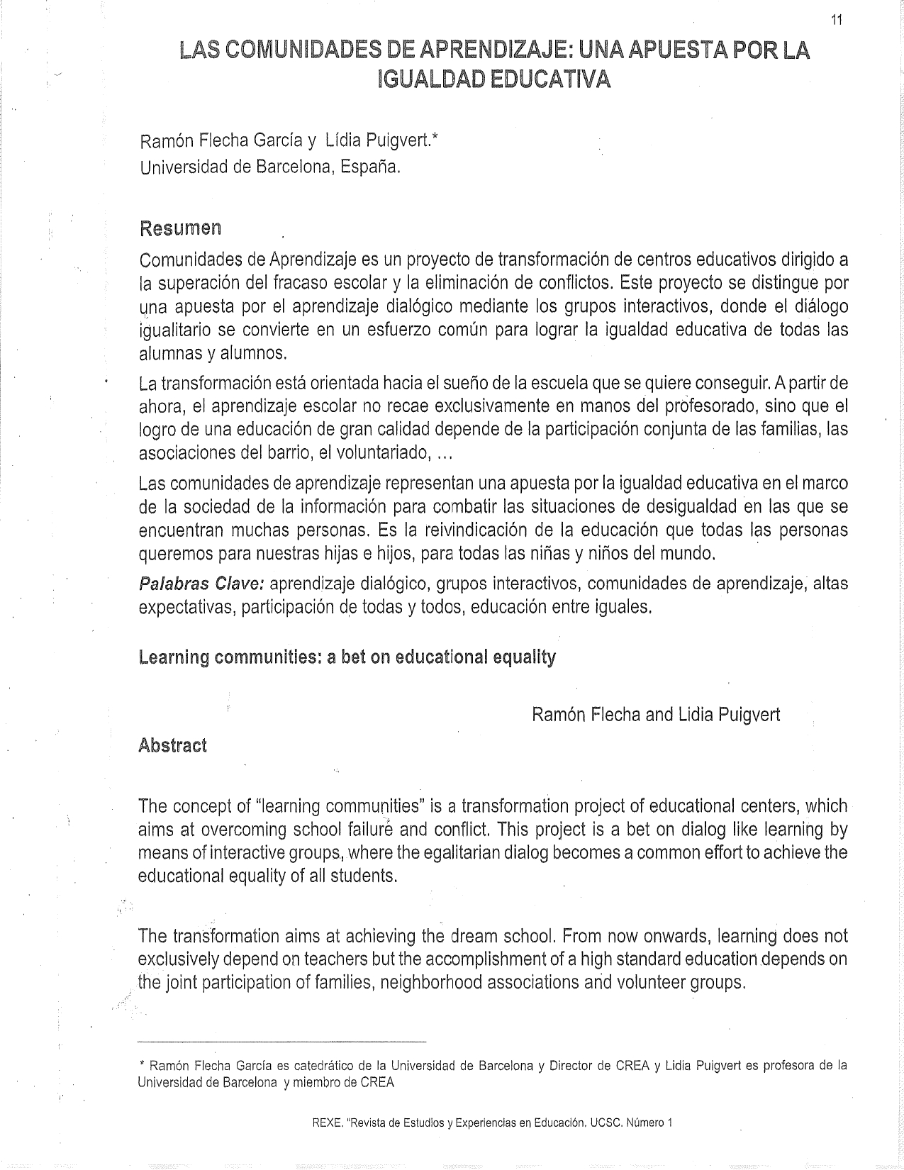 Portada artículo "Las comunidades de aprendizaje: una apuesta por la igualdad educativa"